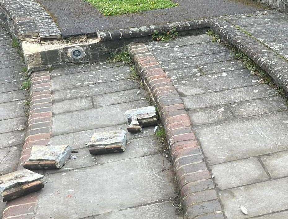 Bricks dislodged from the steps of the amphitheatre in Maidstone. Picture: Francesca Marina