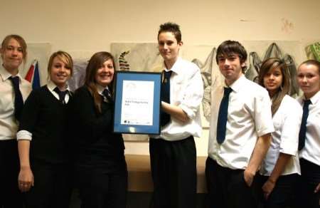 Astor College's sixth form fine art students with the Artsmark Award.