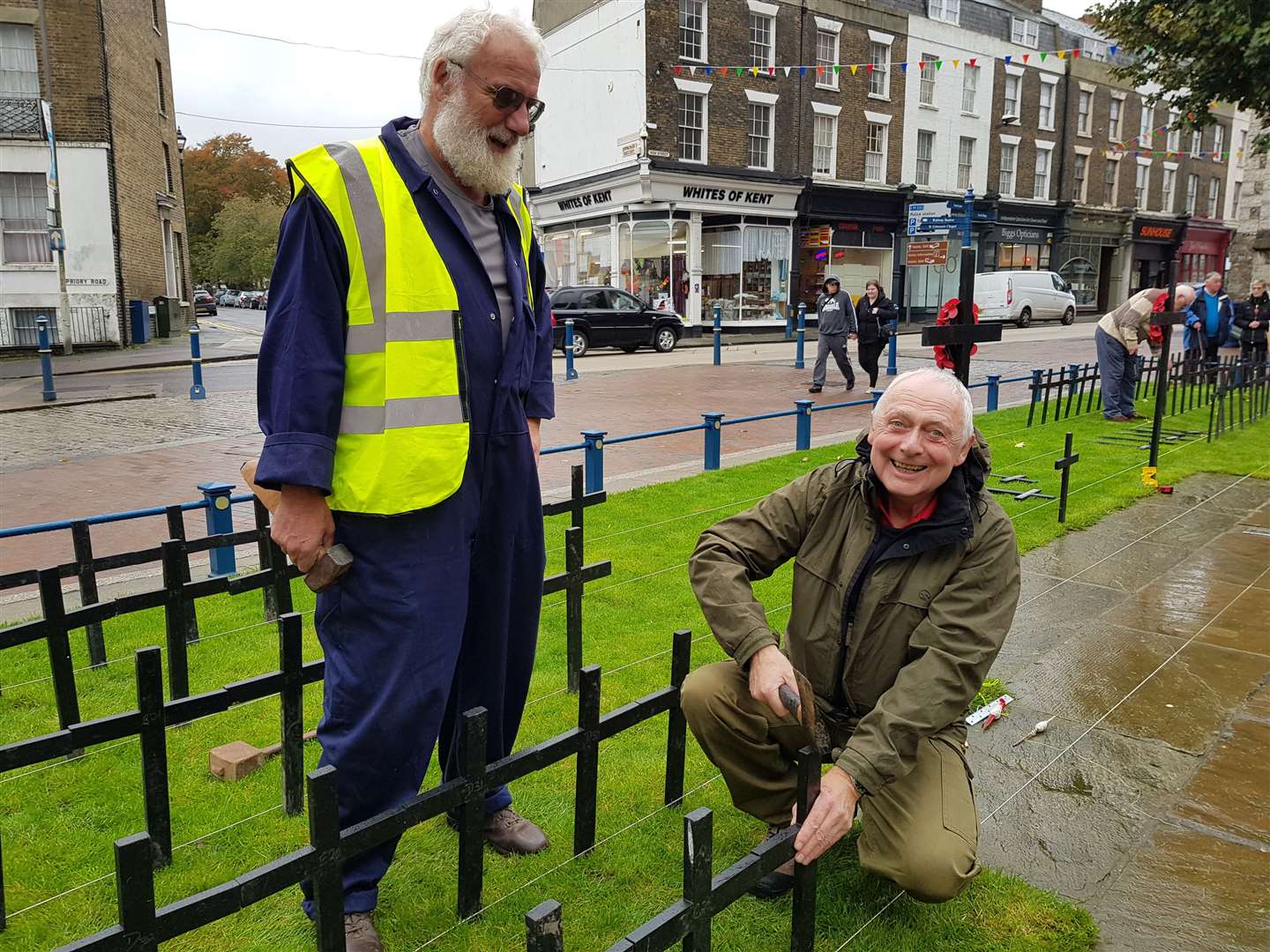 Peter Hall, left, with John Dickinson doing RBL preparation work for Remembrance Sunday. Picture: Dover Town Council