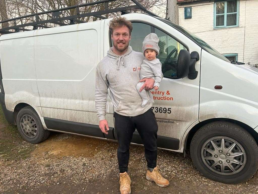 Preston carpenter Josh Bagshaw with his nine-month-old son, Dennis