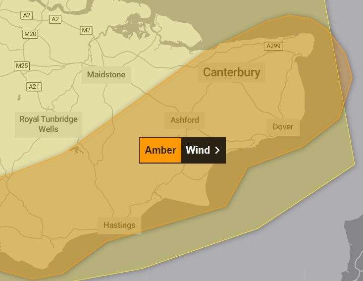 Storm Isha is set to impact parts of Kent on Monday