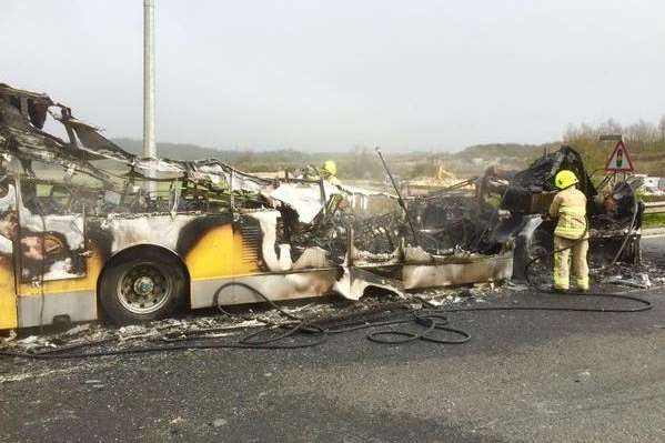 The coach has been destroyed. Kent Fire and Rescue pic