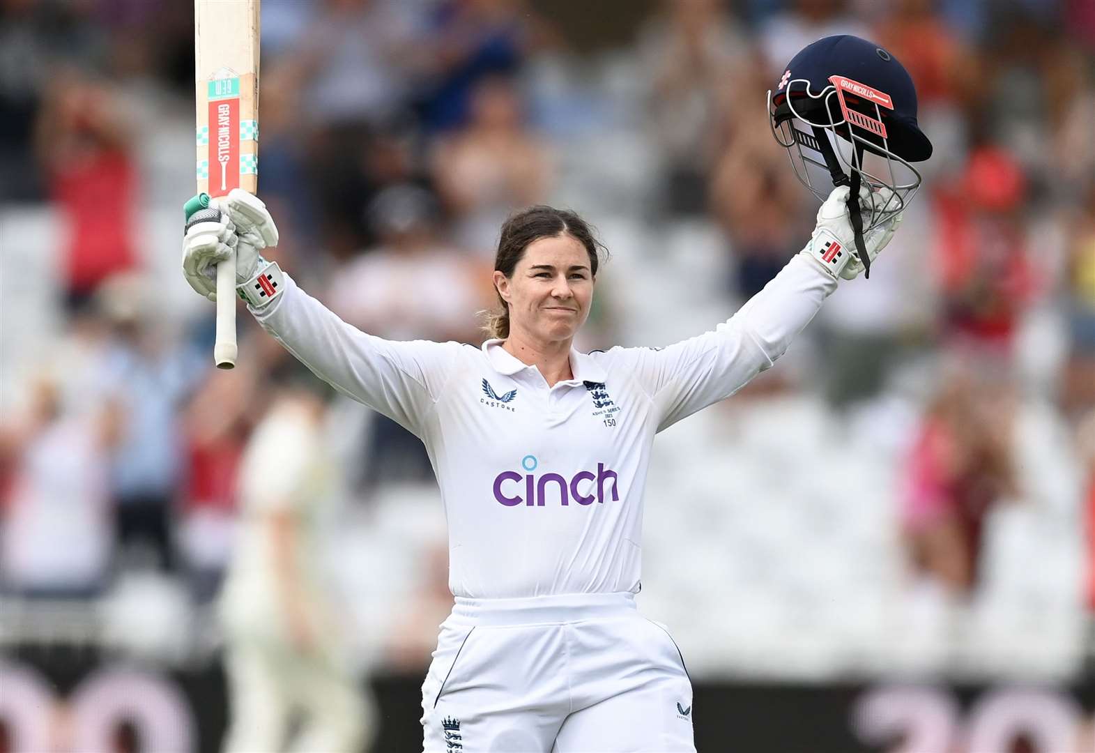 Dover-born Tammy Beaumont celebrates during her knock of 208 against Australia at Trent Bridge. Picture: Getty Images/ECB