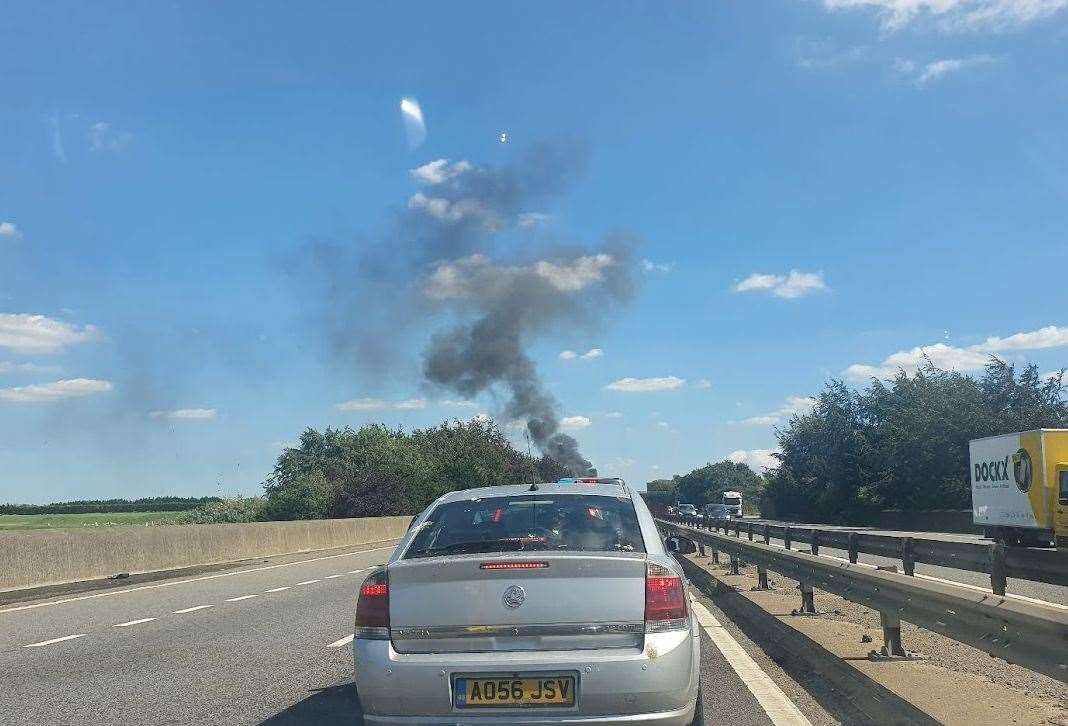A lorry fire is causing delays
