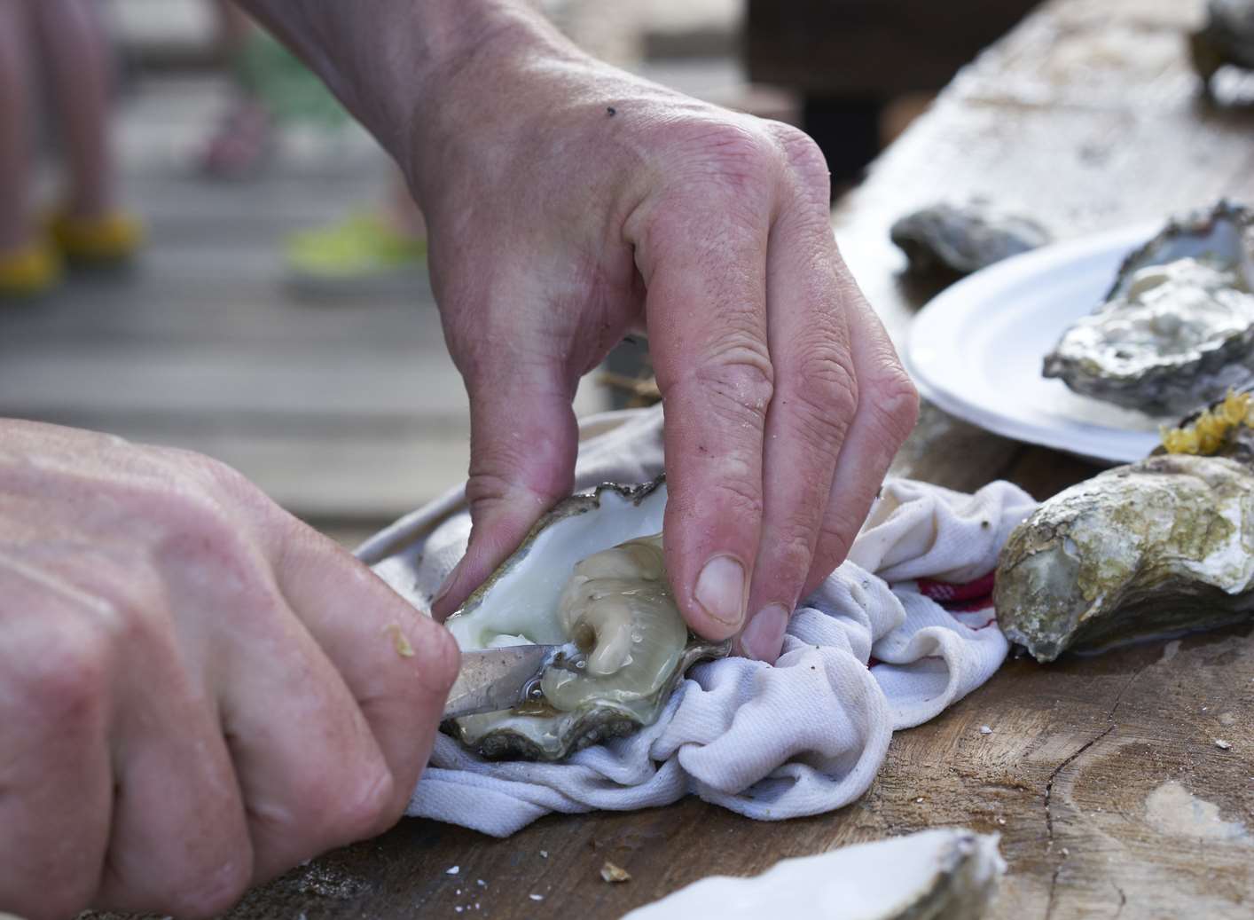 Shucking an oyster in Whitstable
