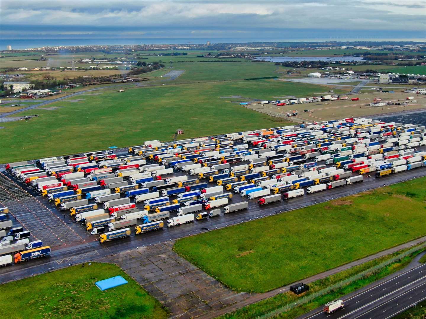 The huge number of lorries parked up at the former Manston Airport site Pic: Swift Aerial Photography