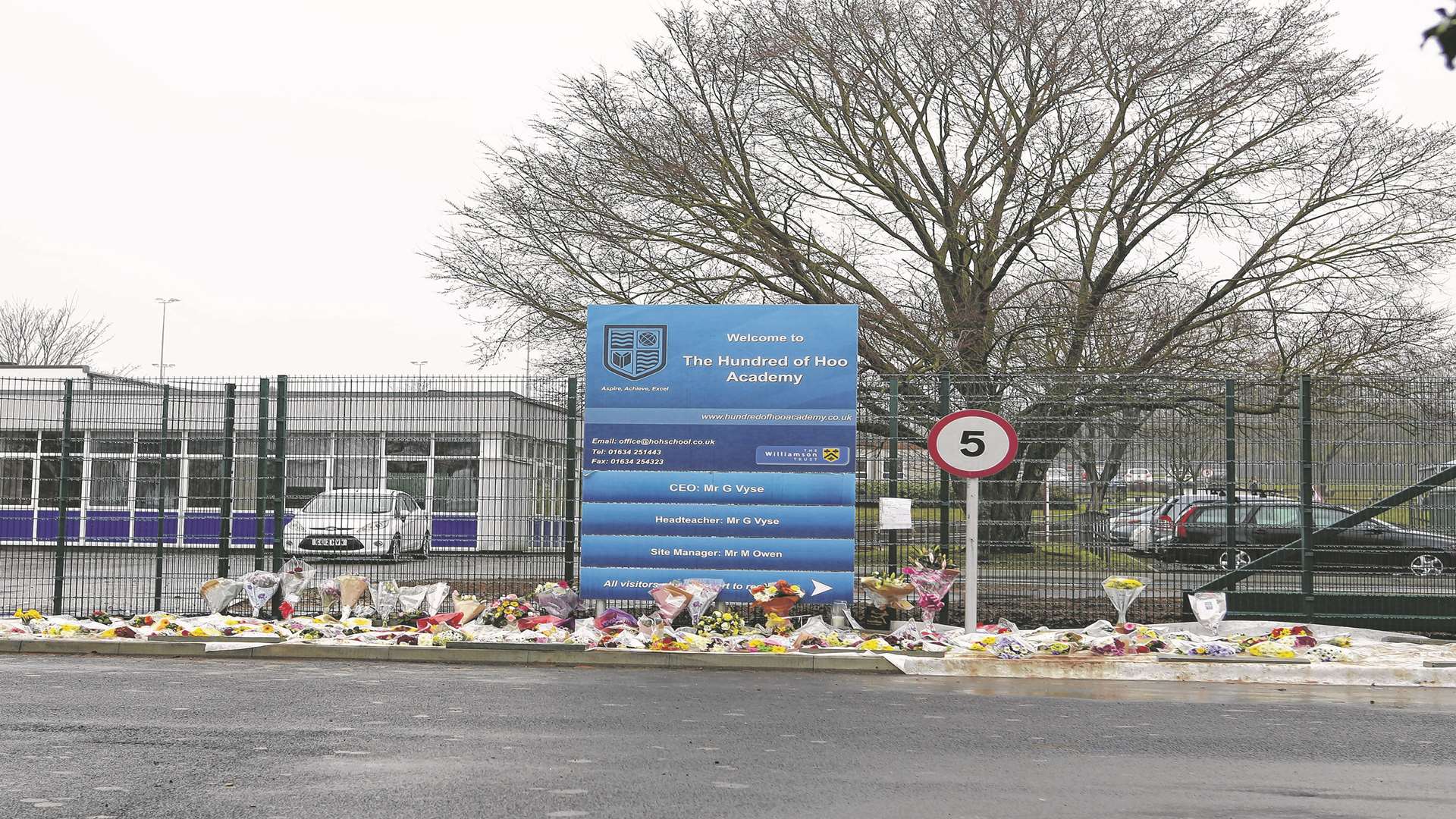 Students left flowers at the school when they returned after half term
