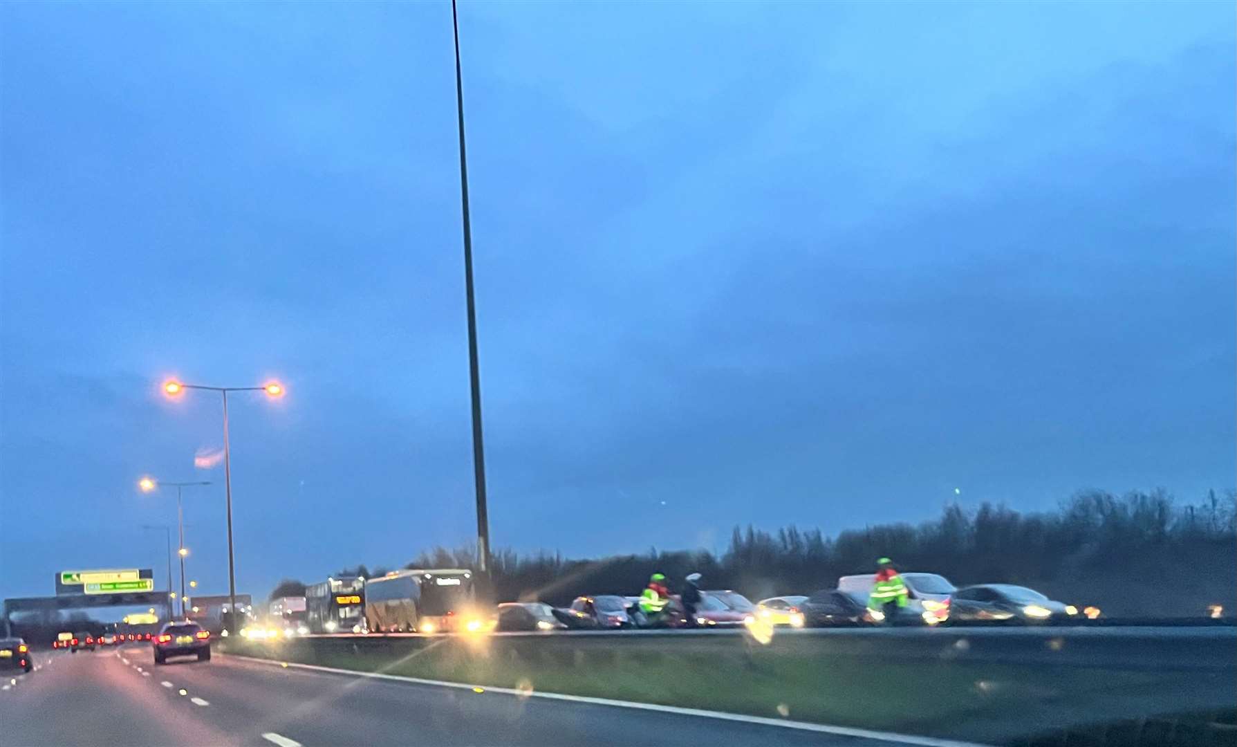 Heavy traffic on the A2 near A2260 Southfleet Road on January 1