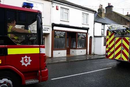 Fire engines outside the shop in High Street, Eastchurch