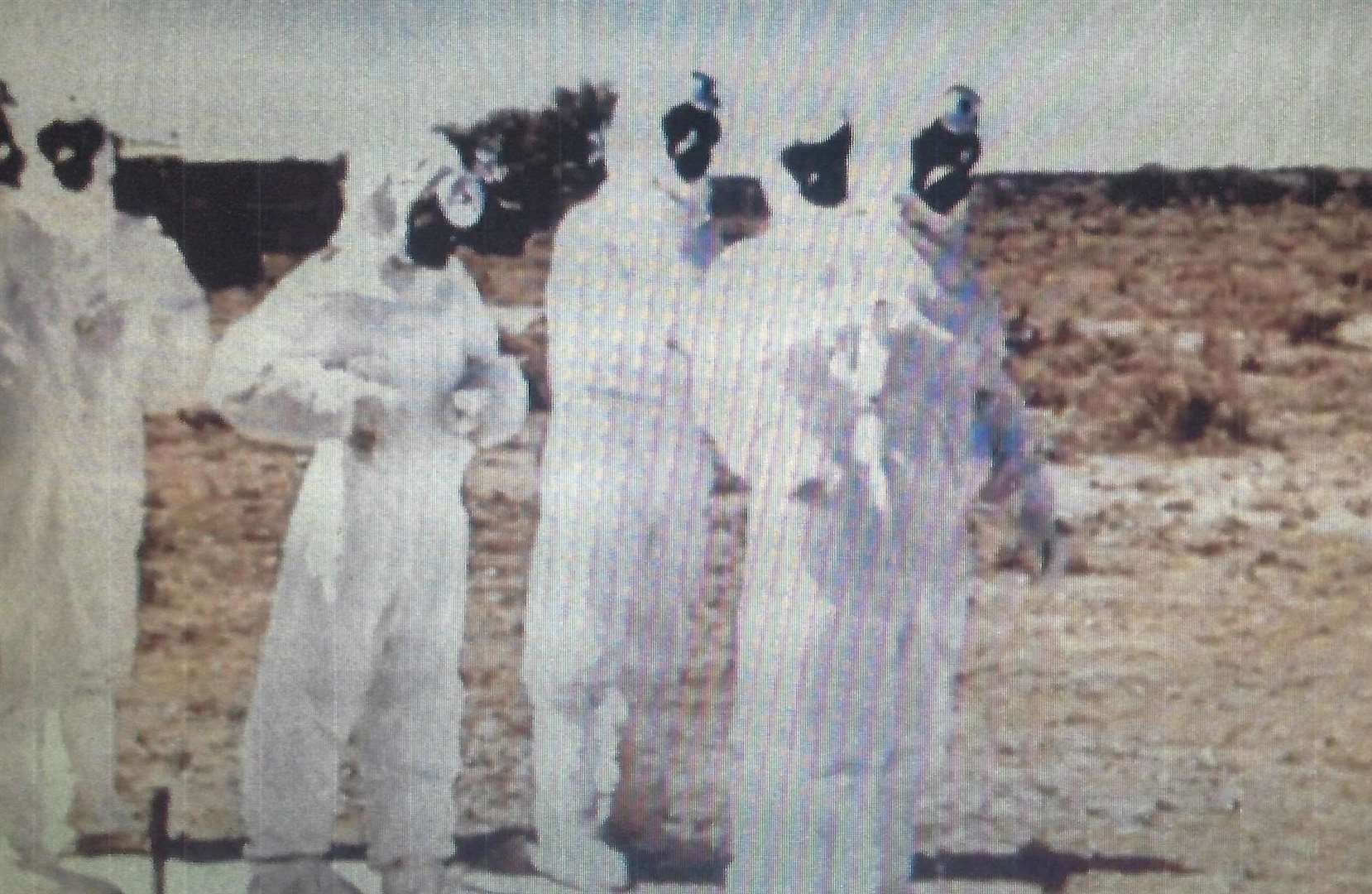 The scientists from the Atomic Weapons Research Establishment were equipped with full protective gear