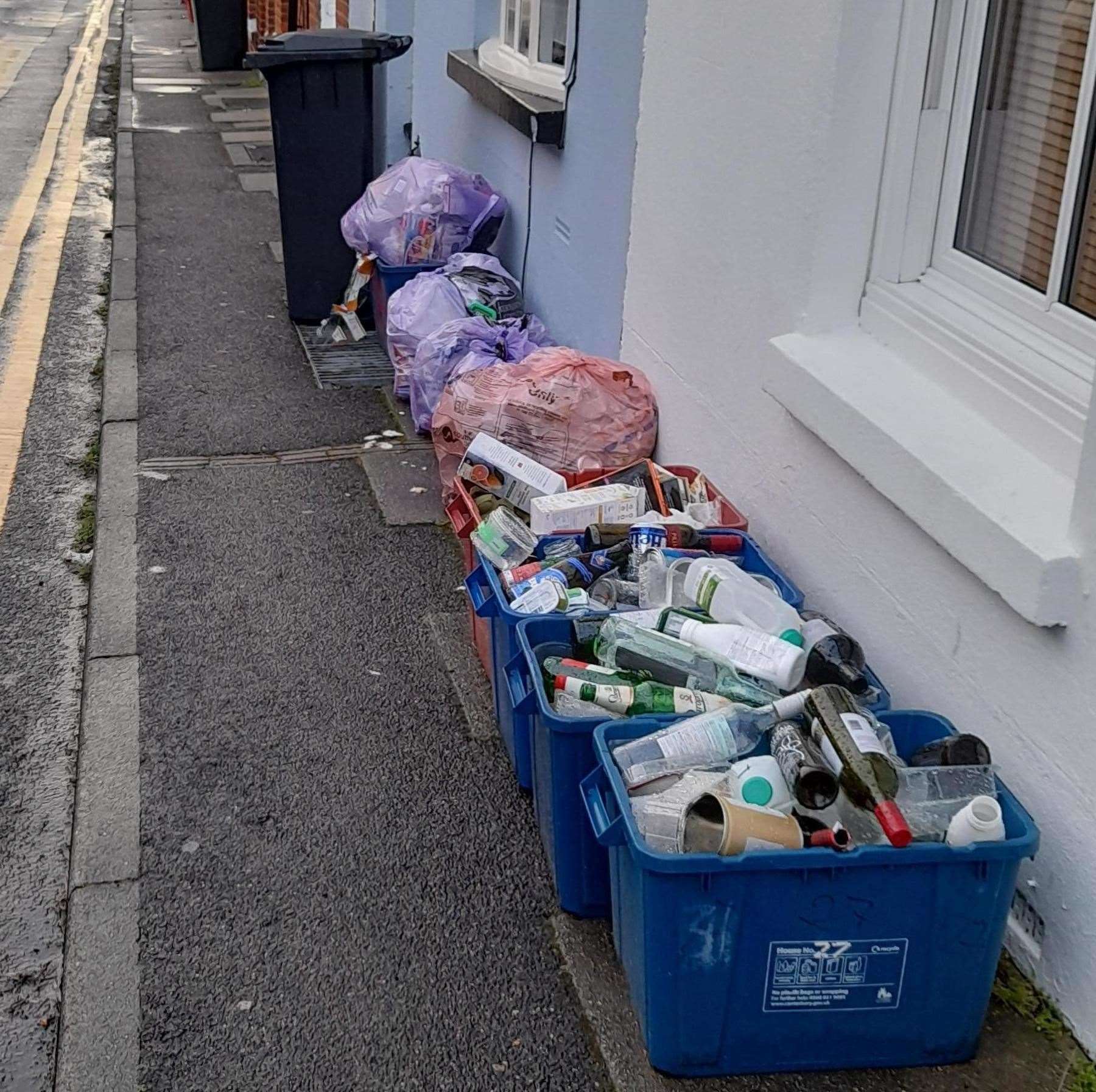 A number of streets in Canterbury have been left "looking like a tip" after collections were suspended last Monday, Tuesday and Thursday