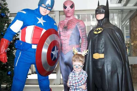 Stanley was delighted to meet superheroes at Great Ormond Street Hospital