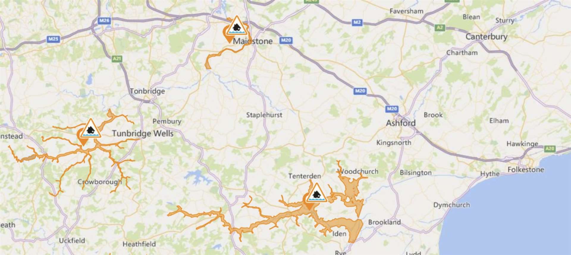 The Environment Agency has issued flood alerts for three parts of Kent
