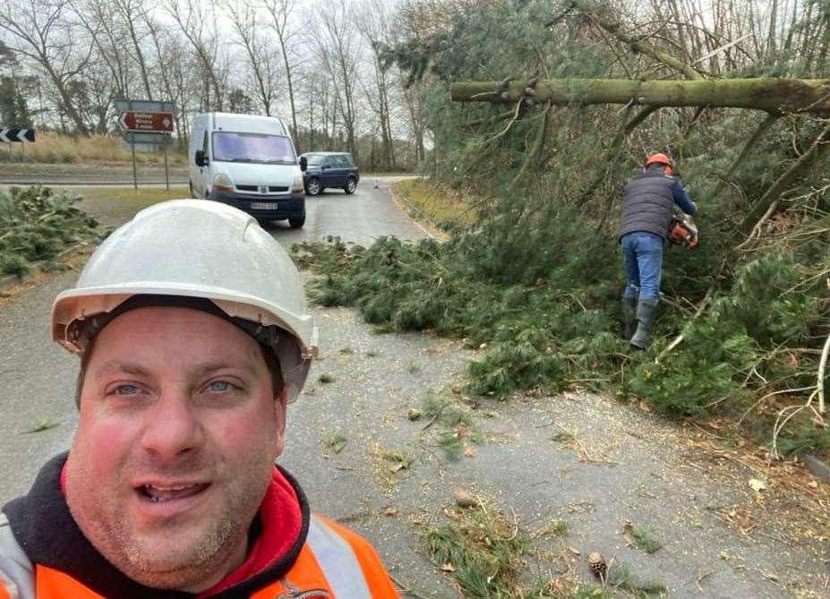 Luke Eastwood spent hours after 'popping out for milk' clearing up trees Picture: Luke Eastwood