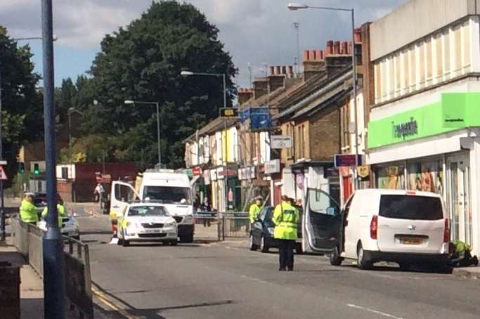 Emergency services at the scene of the crash in Northfleet