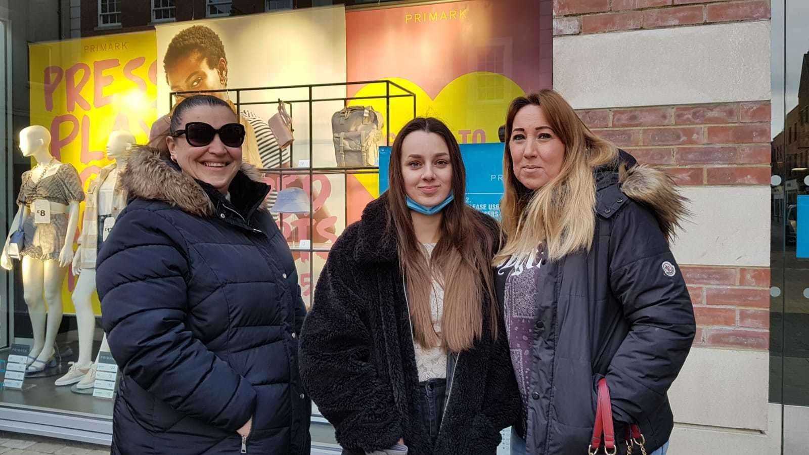 Danielle Collier, Madi Furner and Tammy Furner outside Primark in Canterbury