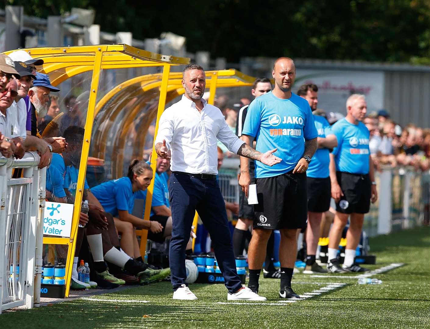 Jay Saunders sports a new look on the touchline on Saturday Picture: Andy Jones