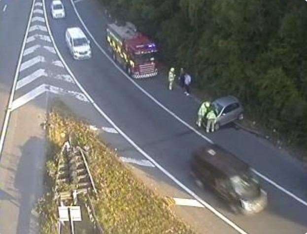 Fire crews attend a collision at a slip road towards junction 5 for the M2 in Stockbury. Pic @KentHighways via Twitter