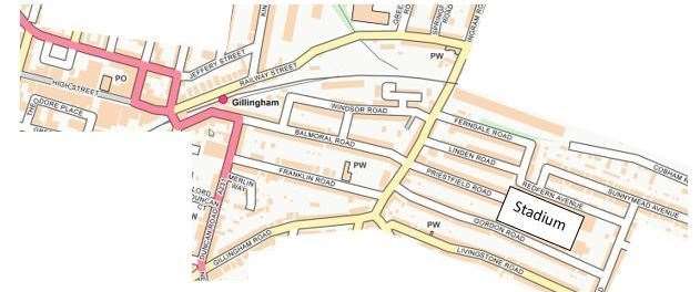 Areas in Gillingham where police have placed a dispersal order until 1am tomorrow morning (19/4)