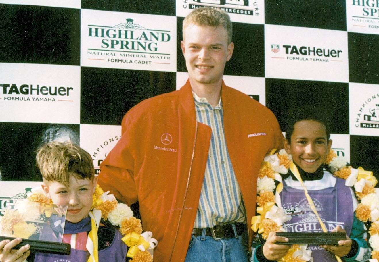 Lewis Hamilton with Jan Magnussen at Buckmore in the 1990s
