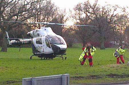 Medics arrive after a schoolgirl is knocked down in Ashford. Picture: Heather Abbott