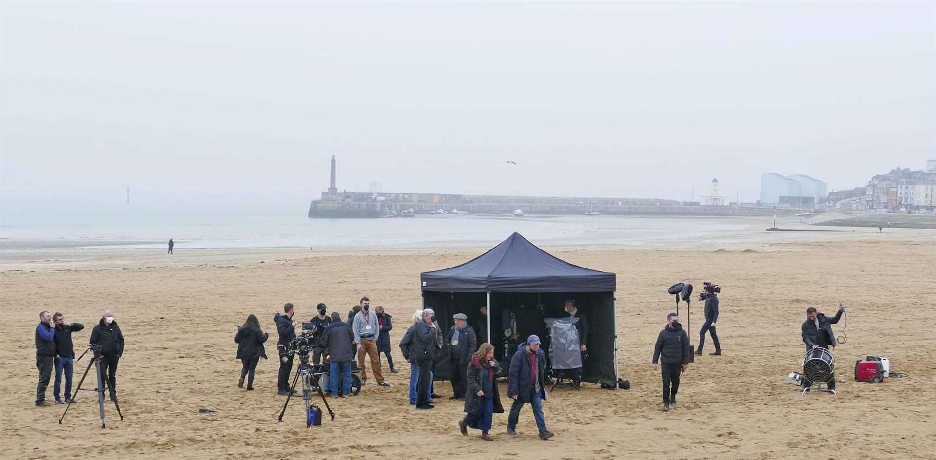 Film crews for Empire of Light set up on Margate beach Pic: Frank Leppard