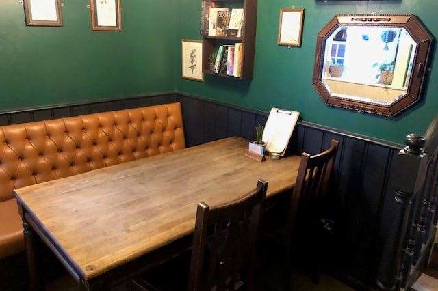 Designed as a room in its own right, you’ll find this table, reserved when we were in, at the back of the pub