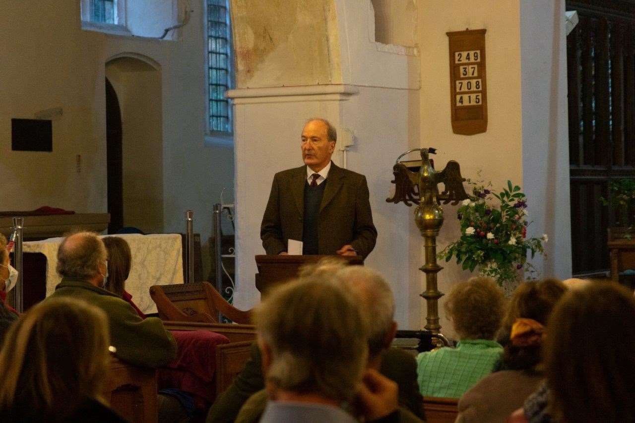 Charles, Lord Moore, gives a talk in Ulcombe Church on St John Henry Newman