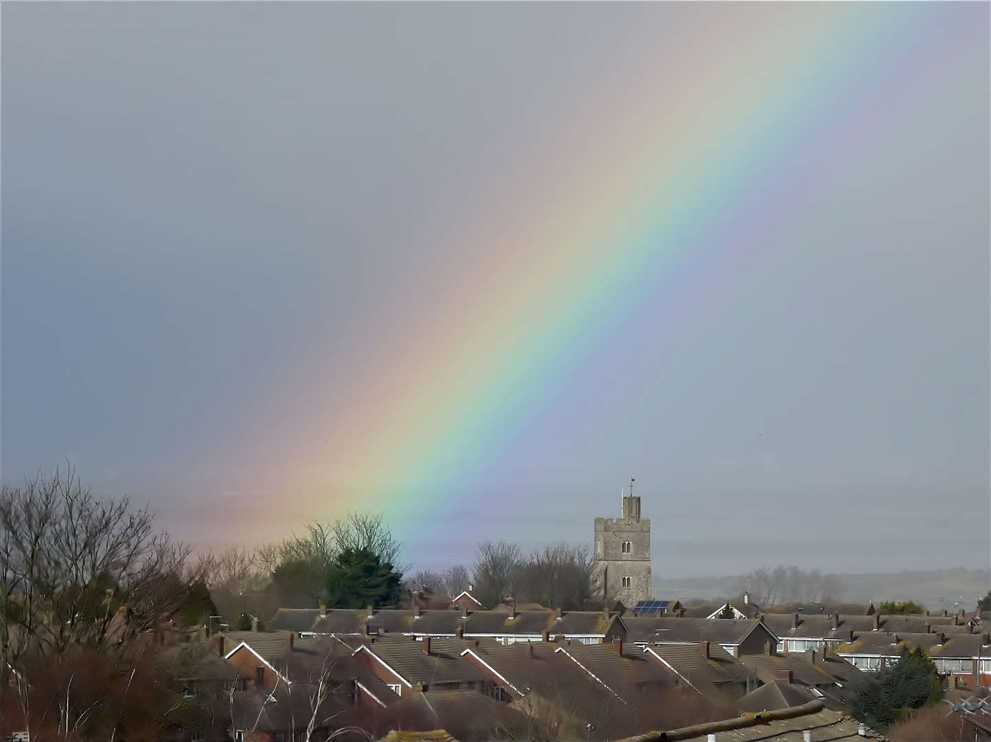 Rainbow over St Margaret's Church Rainham. Picture by: Simon Pordage
