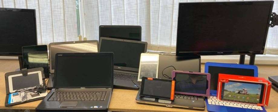 Some of the devices donated to schools to help families who don't have them
