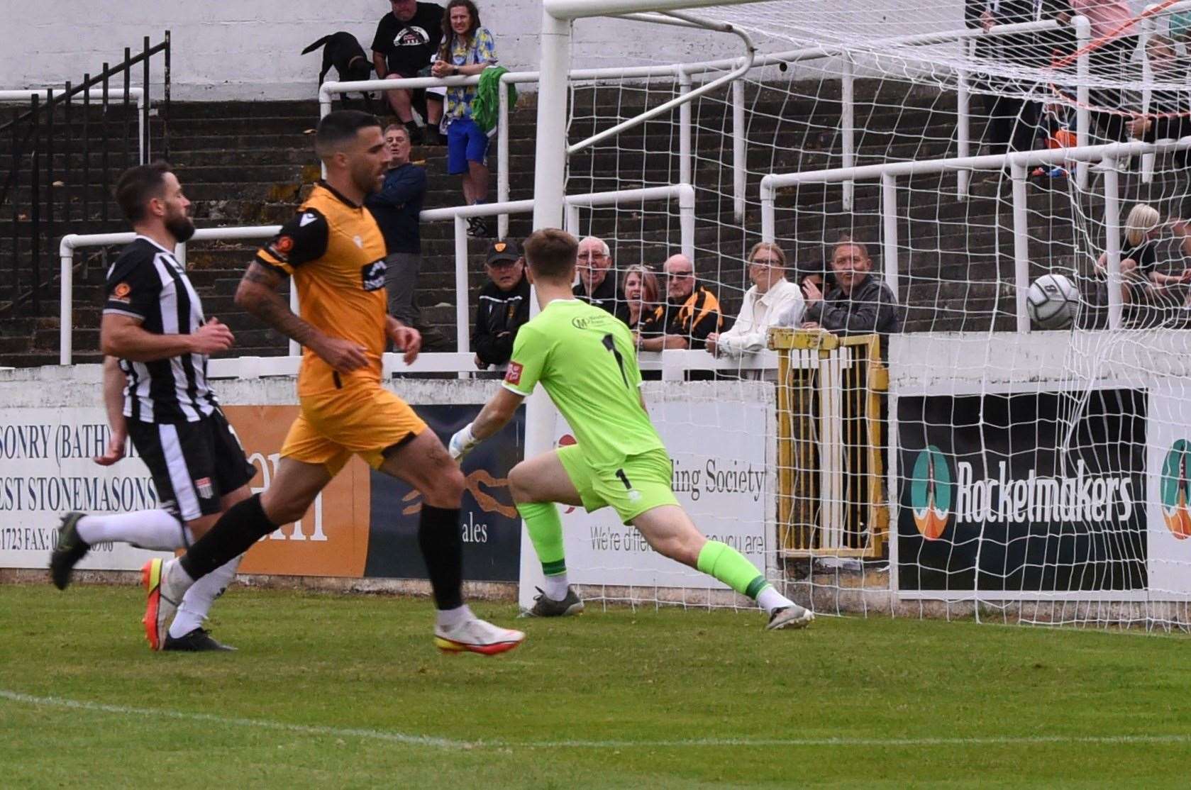 Joan Luque puts Maidstone 2-0 up at Bath Picture: Steve Terrell