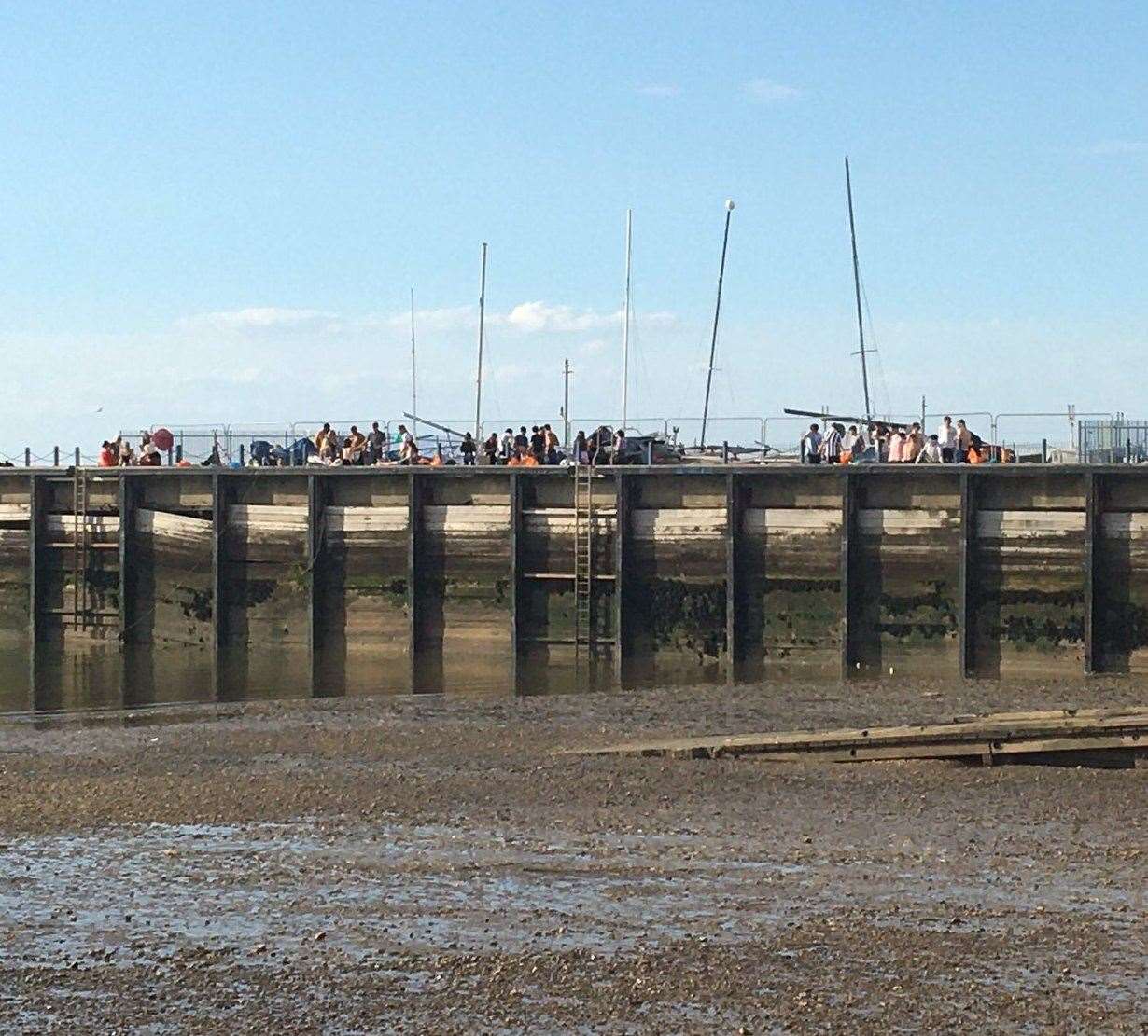 Crowds gathering at the harbour during the day. Picture: Cathryn Epton