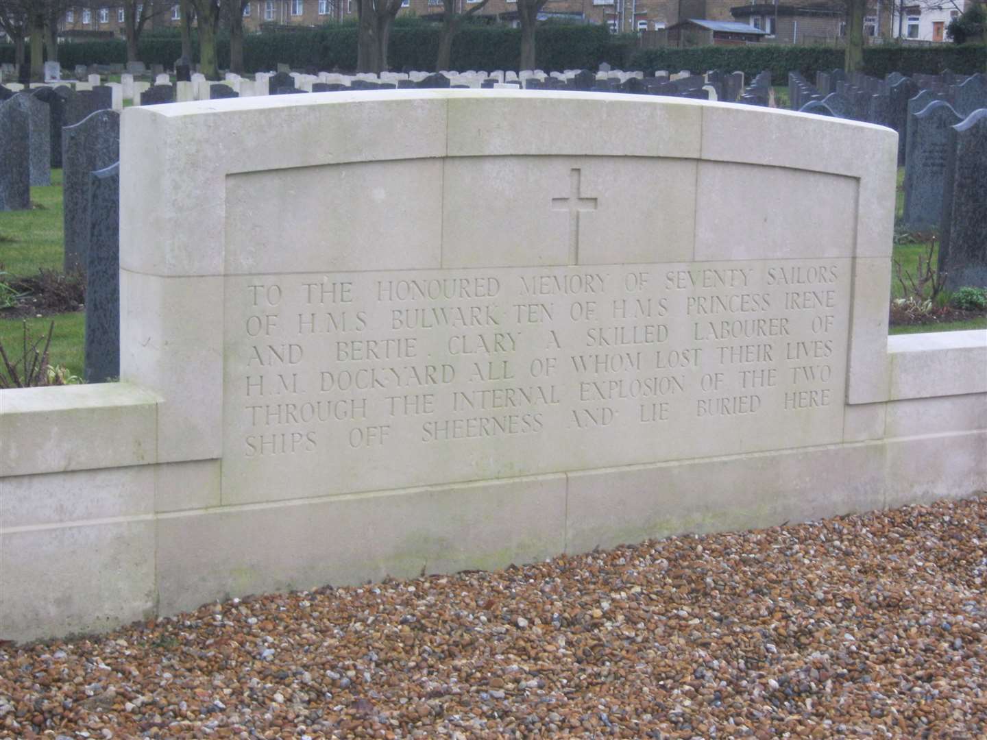 This mass grave in Woodlands Cemetery, Gillingham, holds bodies of men who died in the Princess Irene disaster as well as those from HMS Bulwark