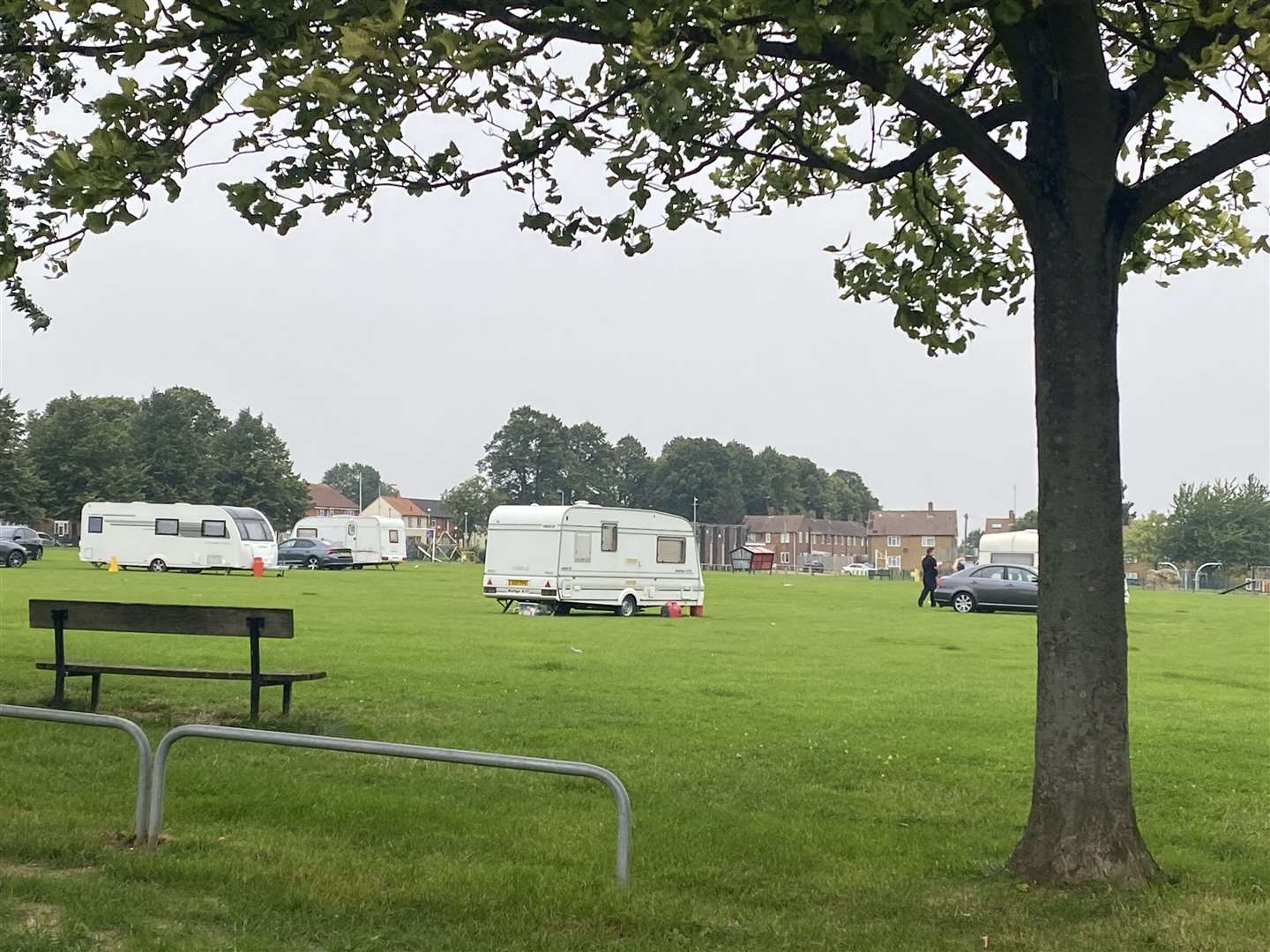 Caravans arrived on Beechings playing fields on Sunday night