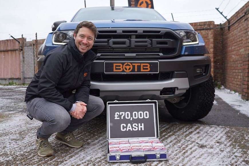 BOTB presenter Christian Williams with the vehicle and £70,000 cash