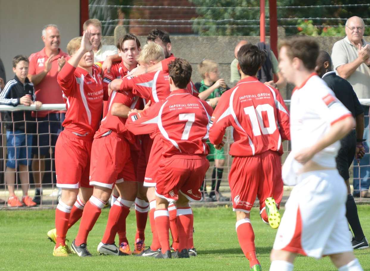 Hythe Town's reward for beating Whitstable Town (above) is a trip to Ebbsfleet United Picture: Gary Browne