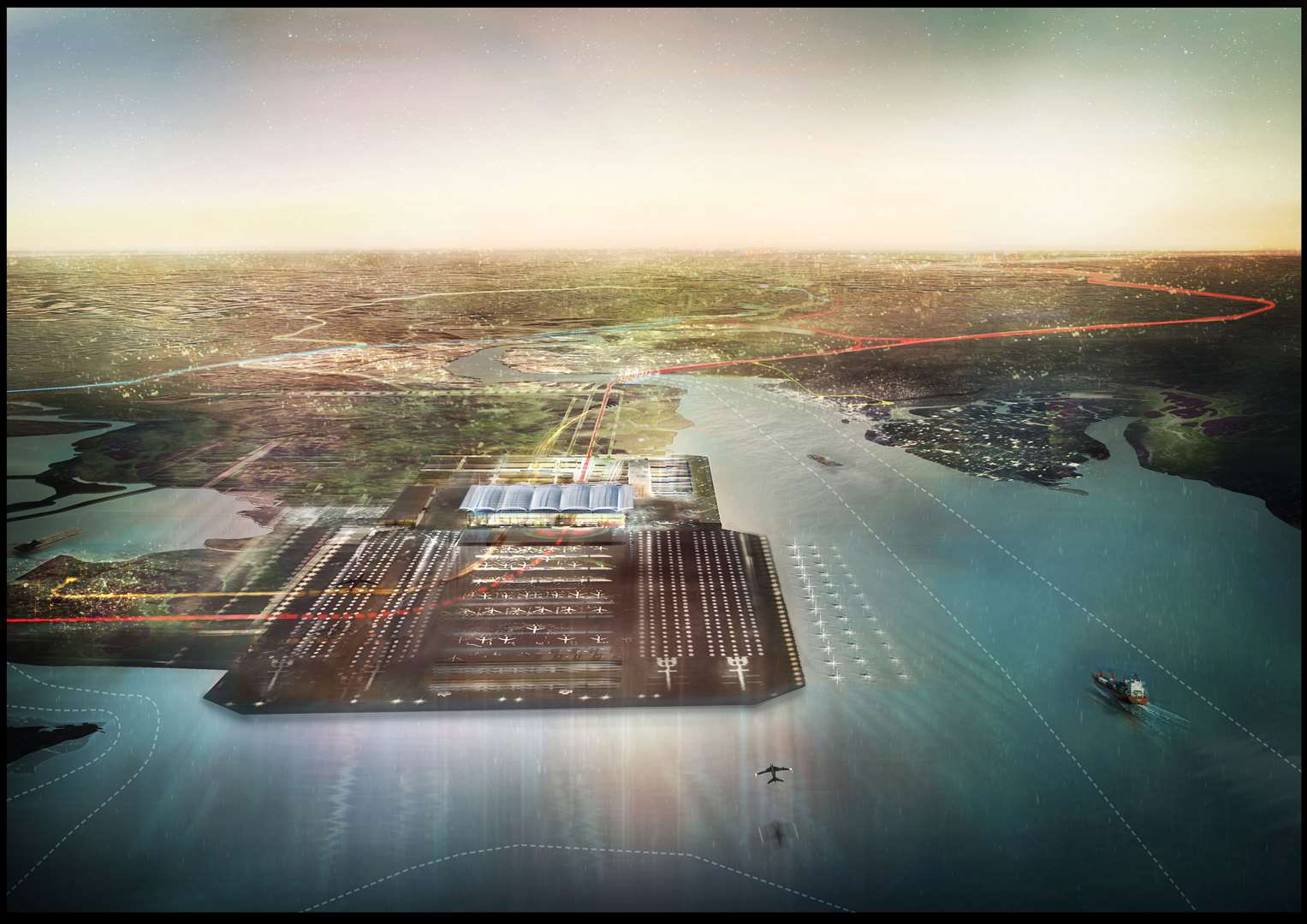 An artist’s impression of architect Lord Foster’s vision for a ‘Thames Hub’ in the Thames Estuary.