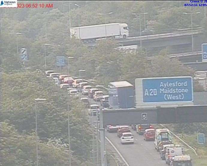 Queues are building up on the M20. Picture: National Highways
