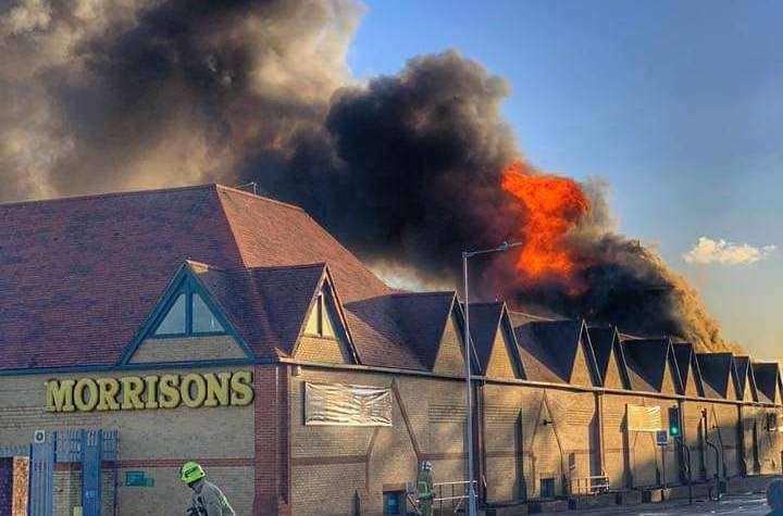 Huge plumes of smoke could be seen for miles as flames ripped through Morrisons in November 2018