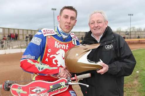 Simon Lambert (left) with the Bronze Helmet Picture: Steve Dixon