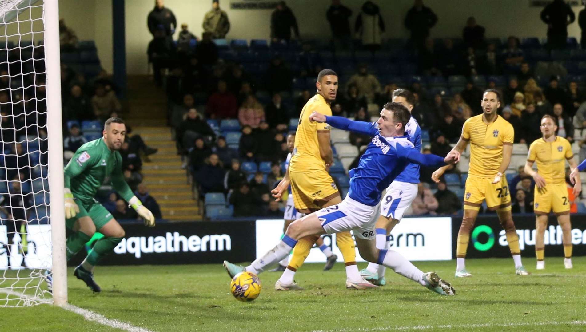 Oli Hawkins goes close to scoring for Gillingham after returning to action Picture: @Julian_KPI