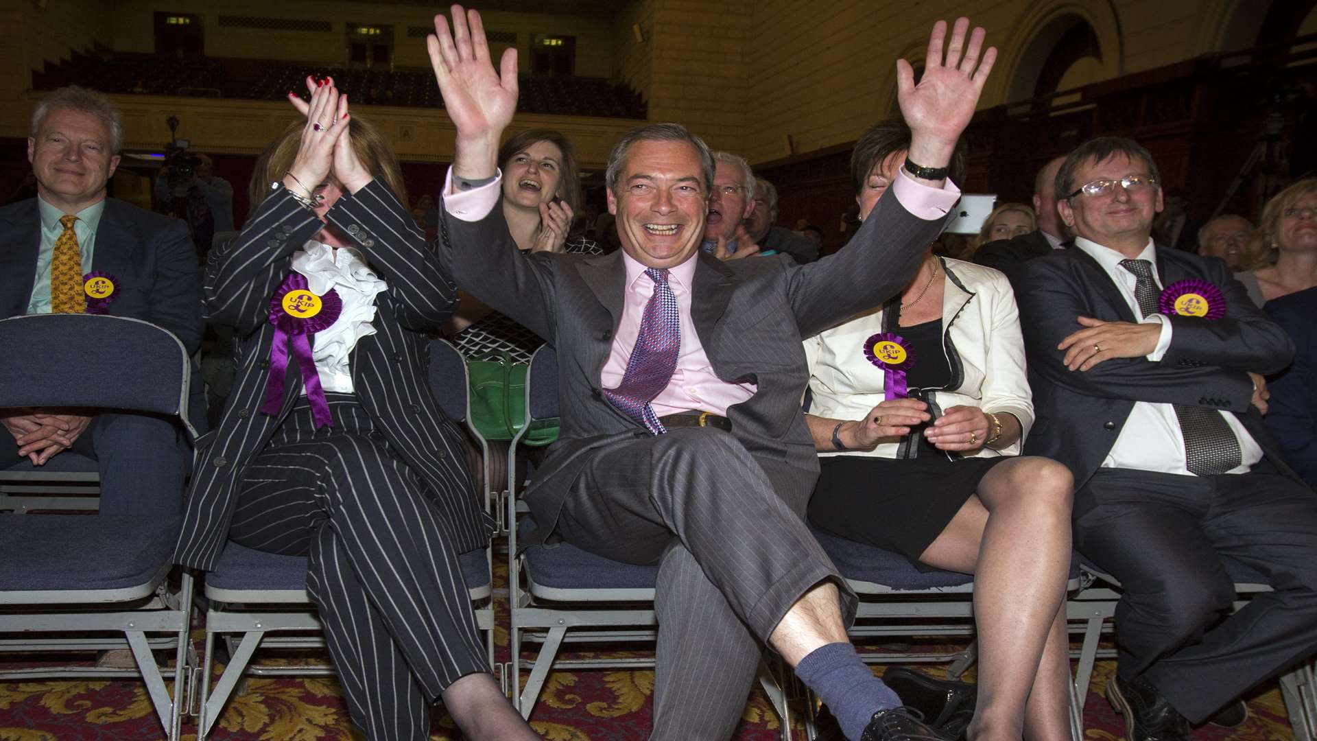 UKIP leader Nigel Farage celebrates the election results. Picture: Jon Rowley/SWNS.com