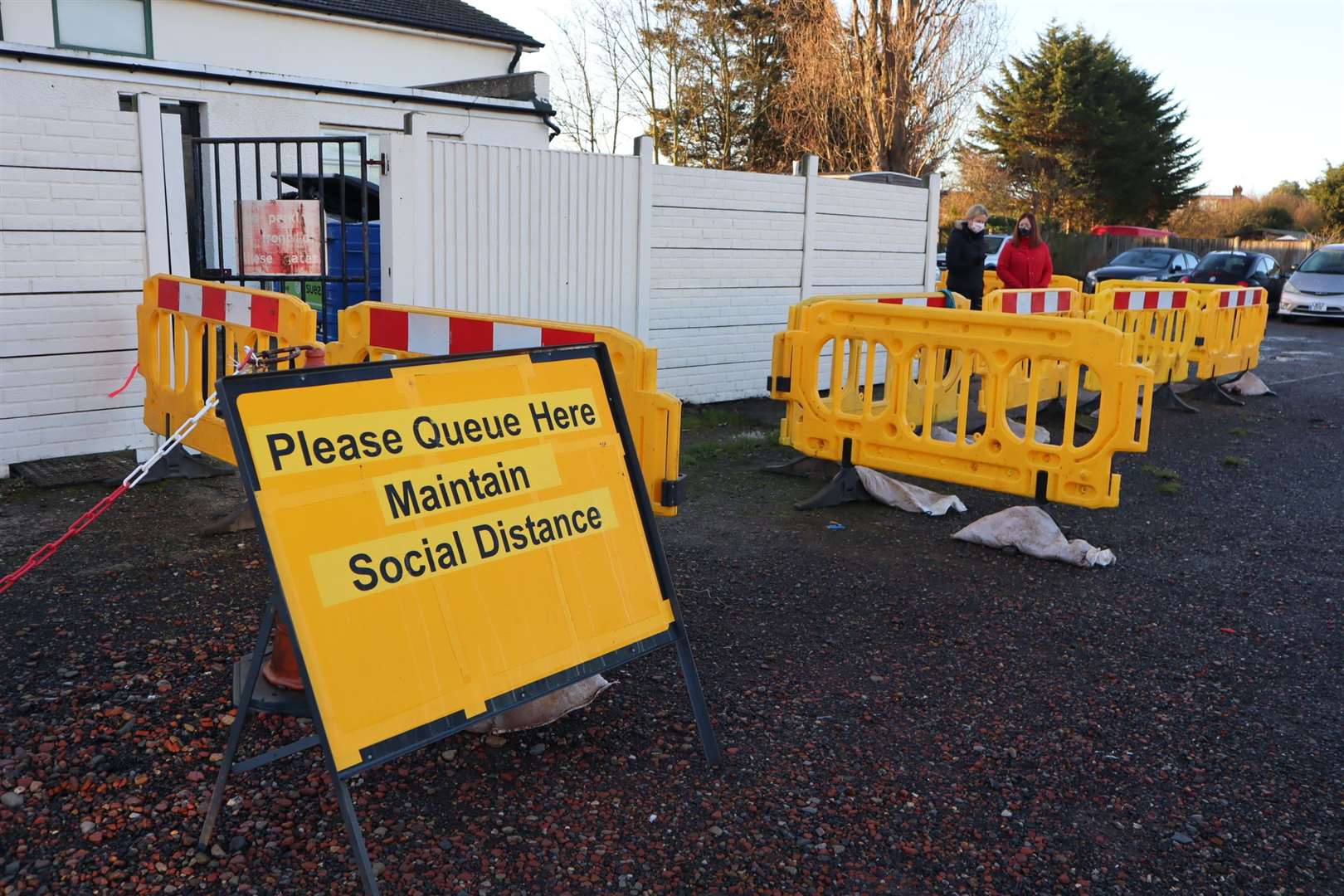 The entrance to the Covid test centre at Sheerness East Working Men's Club on Sheppey