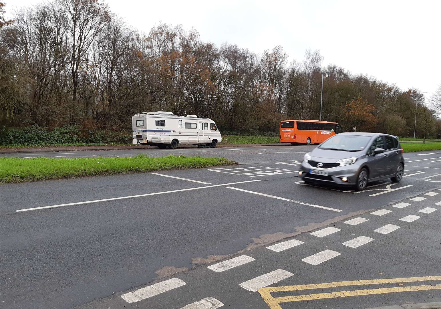 The motorhome is on the busy Simone Weil Avenue close to Bybrook Sainsbury's