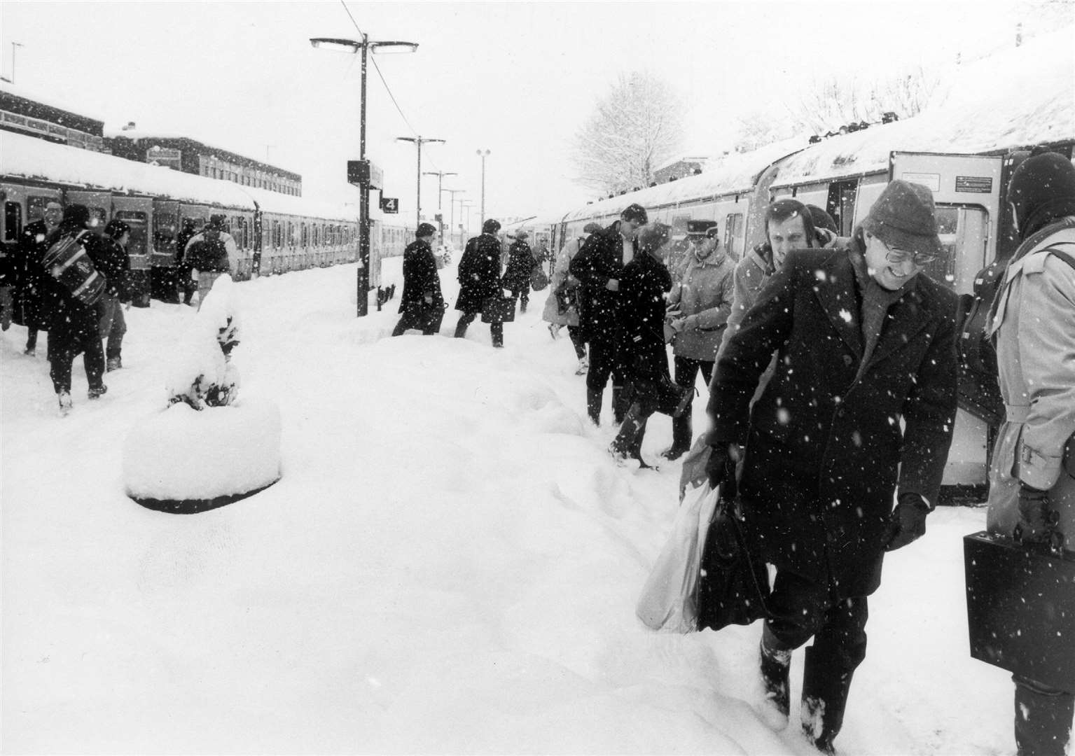 Travel disruption at Gillingham train station after heavy snowfall in January 1987