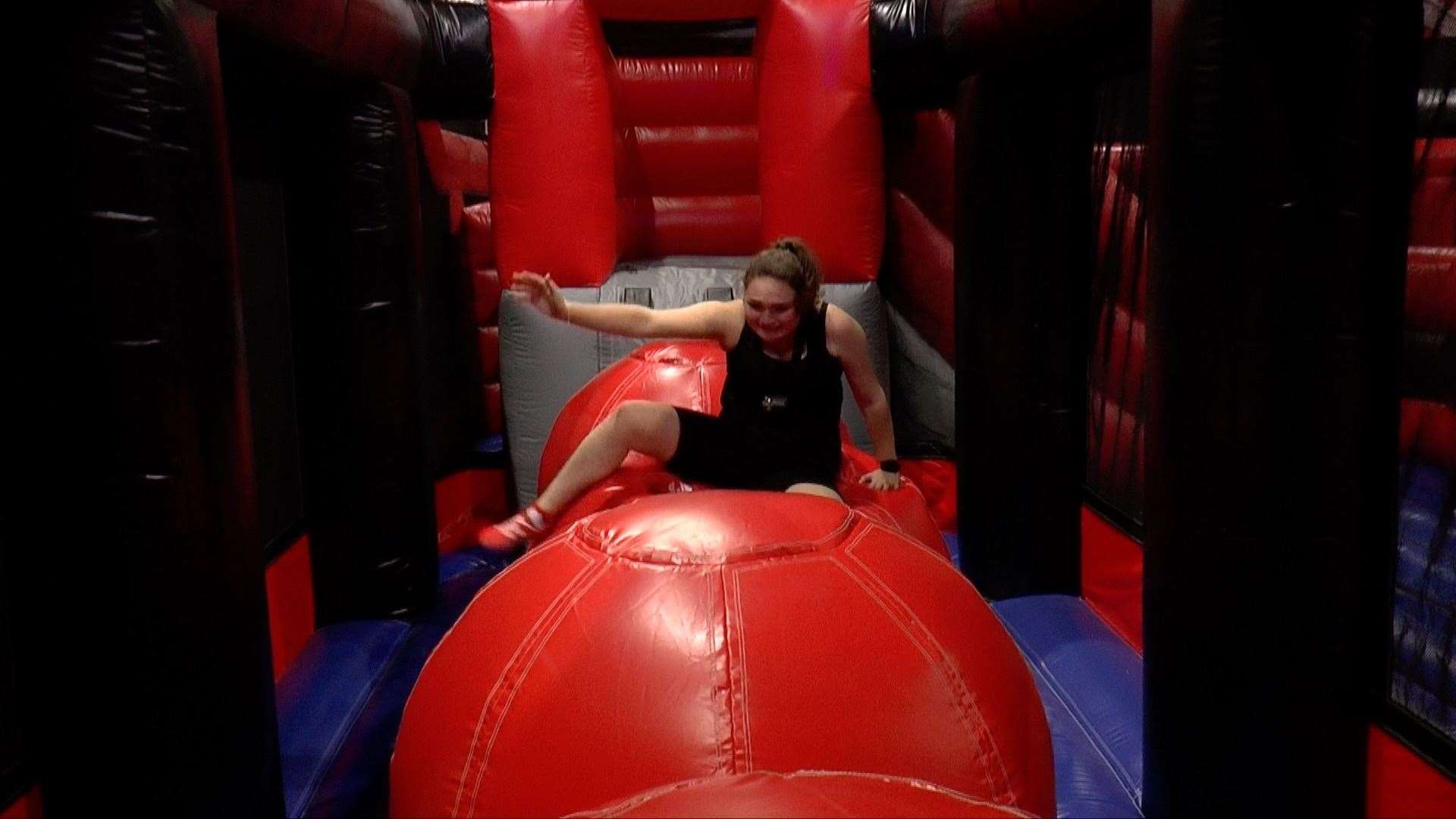 Megan attempting the red balls