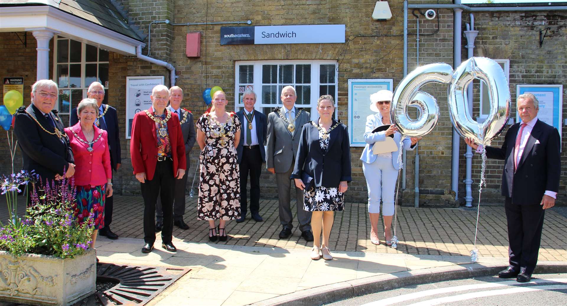 Mayors from various towns at Sandwich station to celebrate the 60th anniversary of full train electrification. Picture: Dover District Council