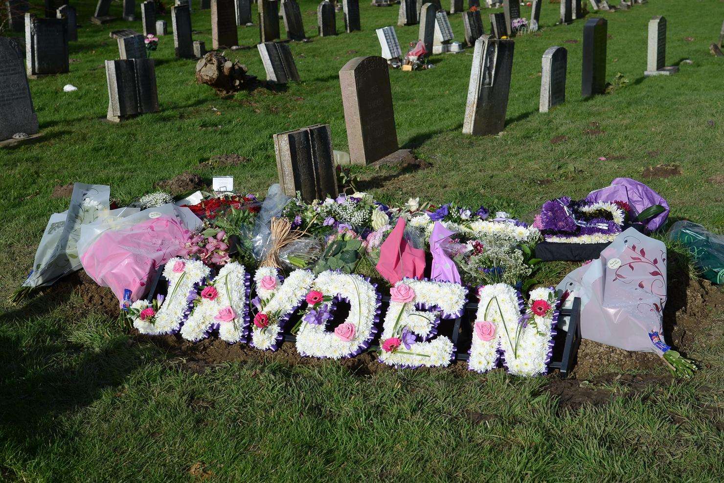 Flowers at the grave of Jayden Parkinson at St Martin's Church in Cheriton