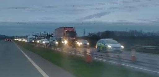Police closed off the Sheppey-bound carriageway of the Sheppey Crossing again earlier this week. Picture: Rebecca Breiner
