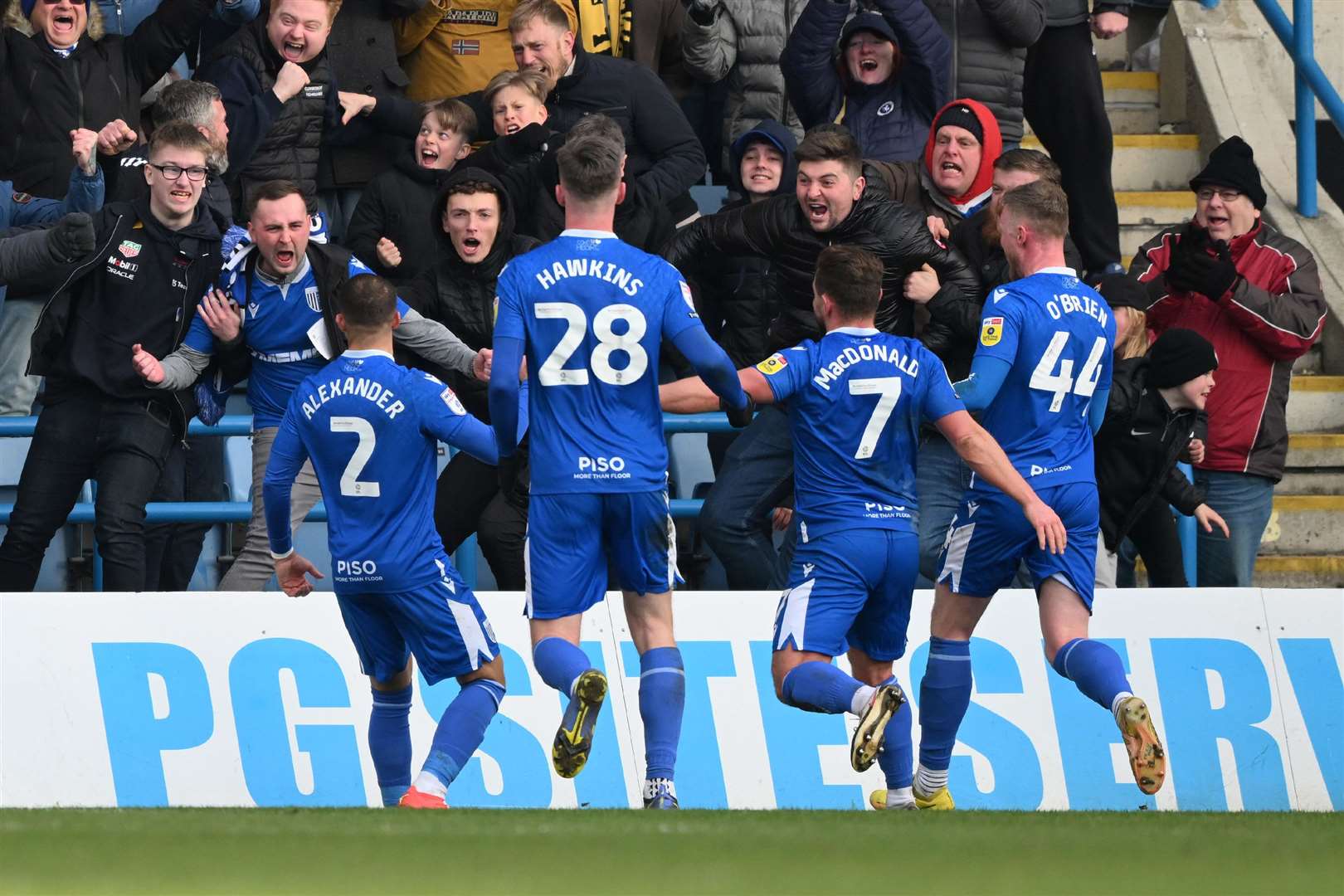 Gillingham celebrate their second goal scored by Cheye Alexander Picture: Keith Gillard